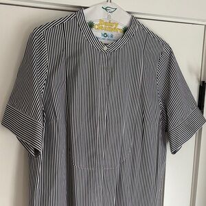 Banana Republic Navy blue and White Vertical Stripe S/S A-line DRESS